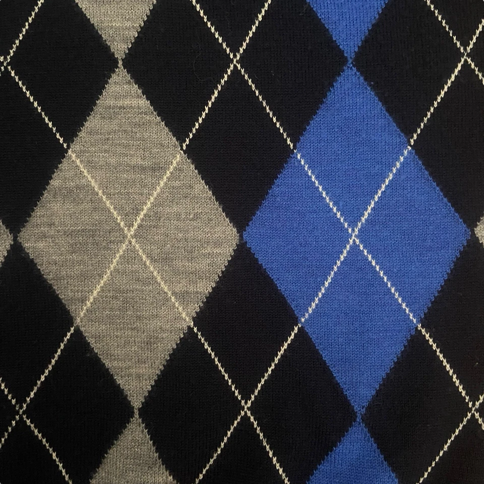 Suéter Express Chaleco Tejido Lana Merino Para Hombre L Azul Gris Rombo Argyle Golf Foto 2 de 4