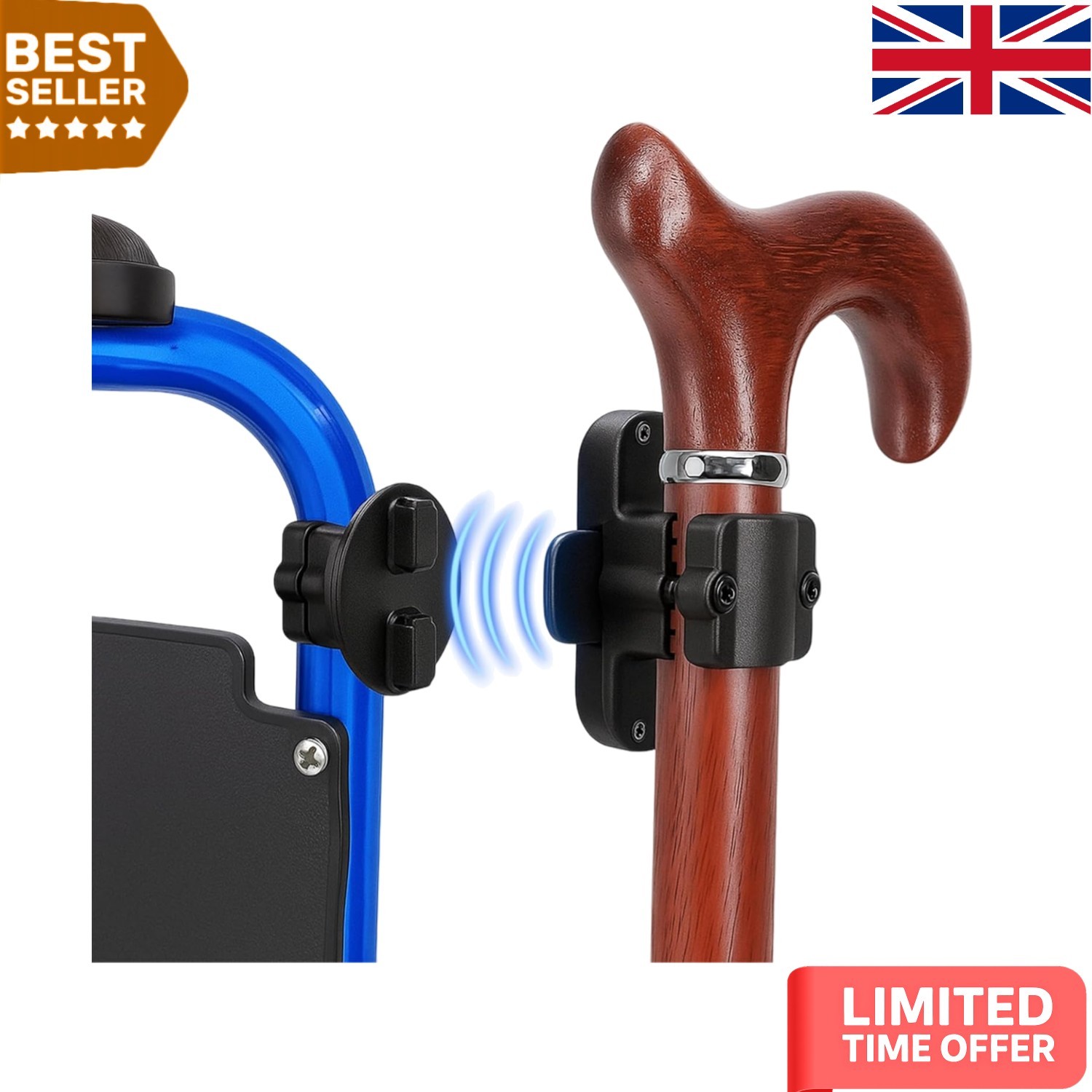 Universal Cane Holder for Walkers and Wheelchairs - Elegant Wall Mount Design