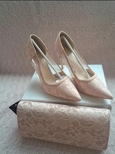 Quiz Pink Lace Heel Shoes & Clutch Bag Set