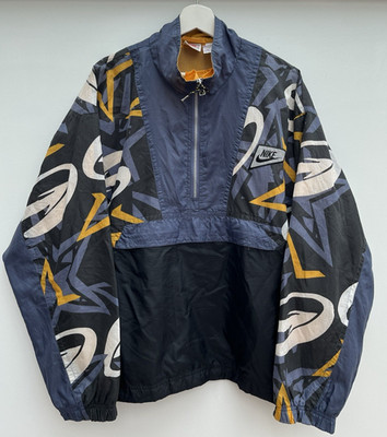 Vintage Nike 90s Shell Jacke Herren XL Grau Muster Retro Sportswear 1/4 Zip