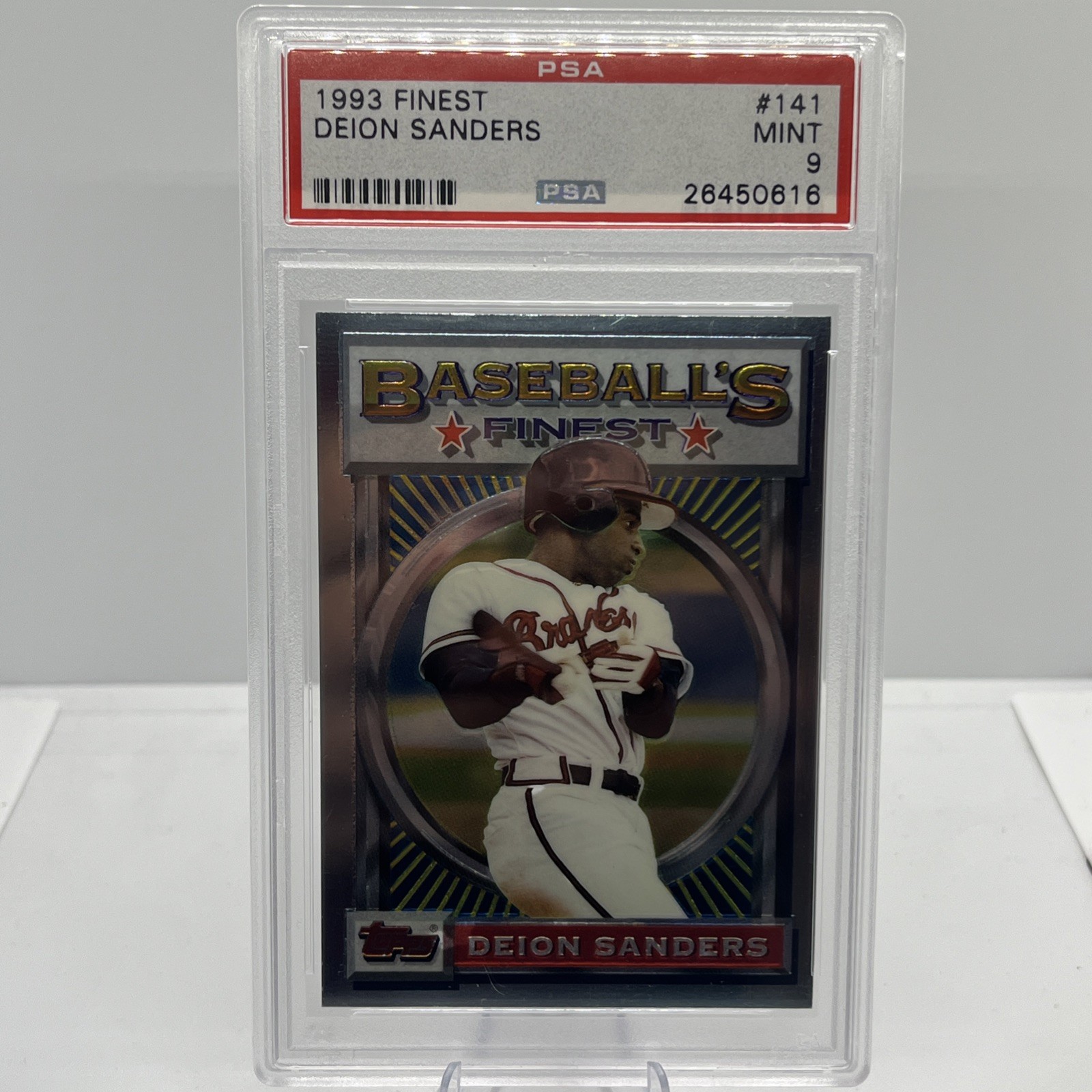 1993 TOPPS FINEST DEION SANDERS #141 ATLANTA BRAVES PSA  9 MINT