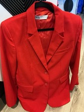 ZARA Red Women's Notch Lapel Single-Breasted Two-Button Blazer Jacket