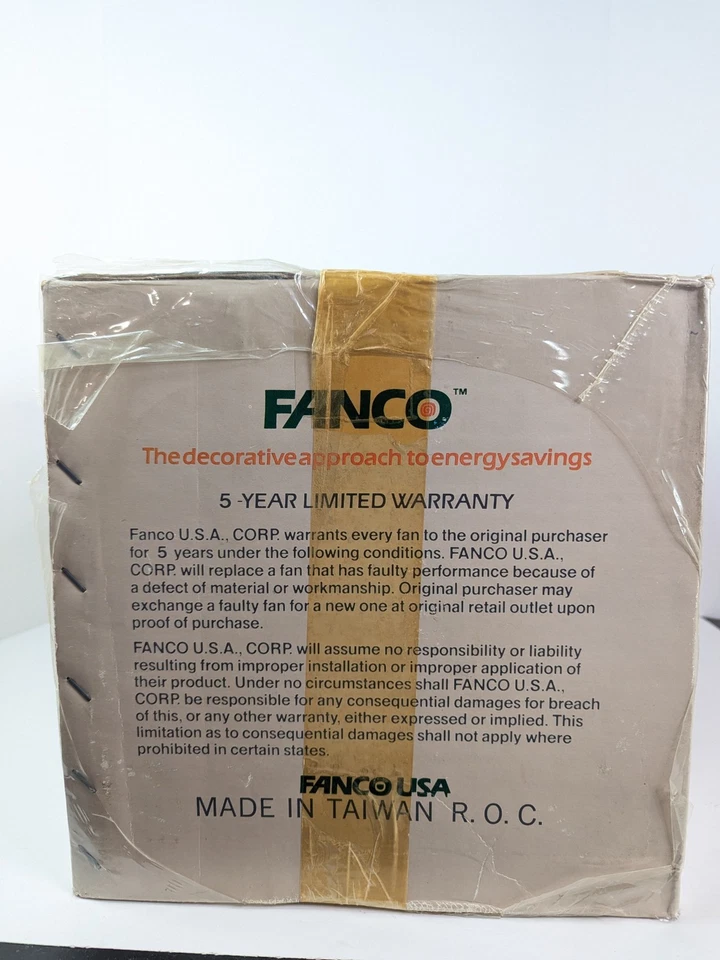 Fanco 1987 52" Ceiling Fan W-52AB Brown Wicker Rattan 80s Movie TV Vintage New - Image 3 of 4