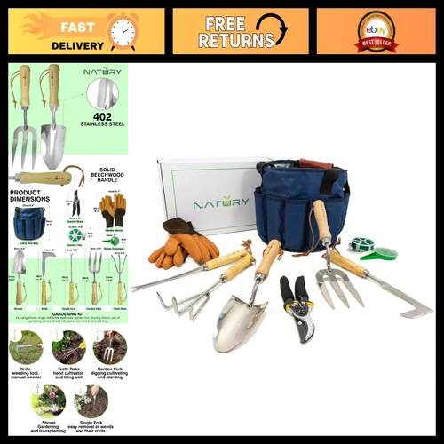 Premium Stainless Steel Garden Tools Set - Rake, Shovel, Gloves, Shears, Organiz deal from eBay