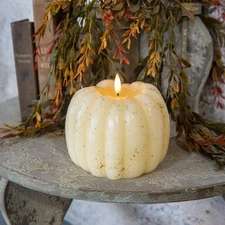 5" CREAM 3D FLAME PUMPKIN CANDLE-Ragon House