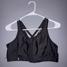 GLAMORISE SPORT BLACK 40B Front Zip Cross Strap Wire-free Plus Size BRA