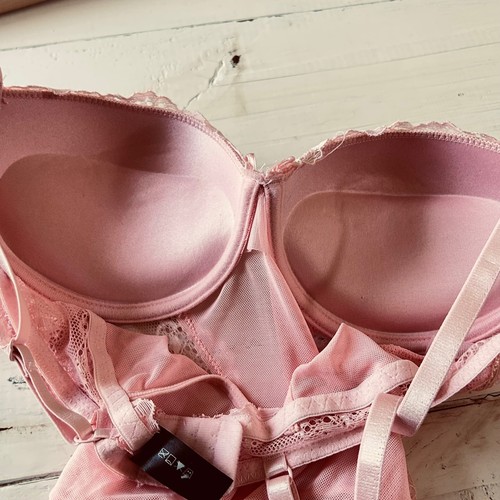 René Rofé Lingerie Bodysuit Pink Lace Push Up Teddy Romper Intimates - Picture 9 of 9