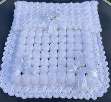 Beautiful Thick Pom Pom Blanket Car Seat Size White