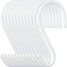 12 Pack 4-1/2 Inch White S Hooks for Hanging, Large Vinyl Coated S Hangers Hooks
