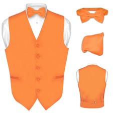 Men's Dress Vest BOWTie Hanky Solid ORANGE Color Bow Tie Set for Suit or Tuxedo