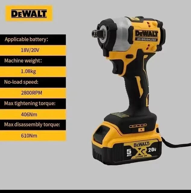 Llave de impacto sin escobillas De-Walt DCF922 20V controlador inalámbrico 610 Nm par variable Foto 3 de 4