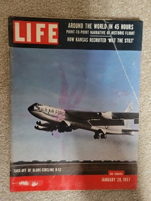 VTG Life Magazine January 28, 1957 Boeing B-52 take off Bomber Historic Flight