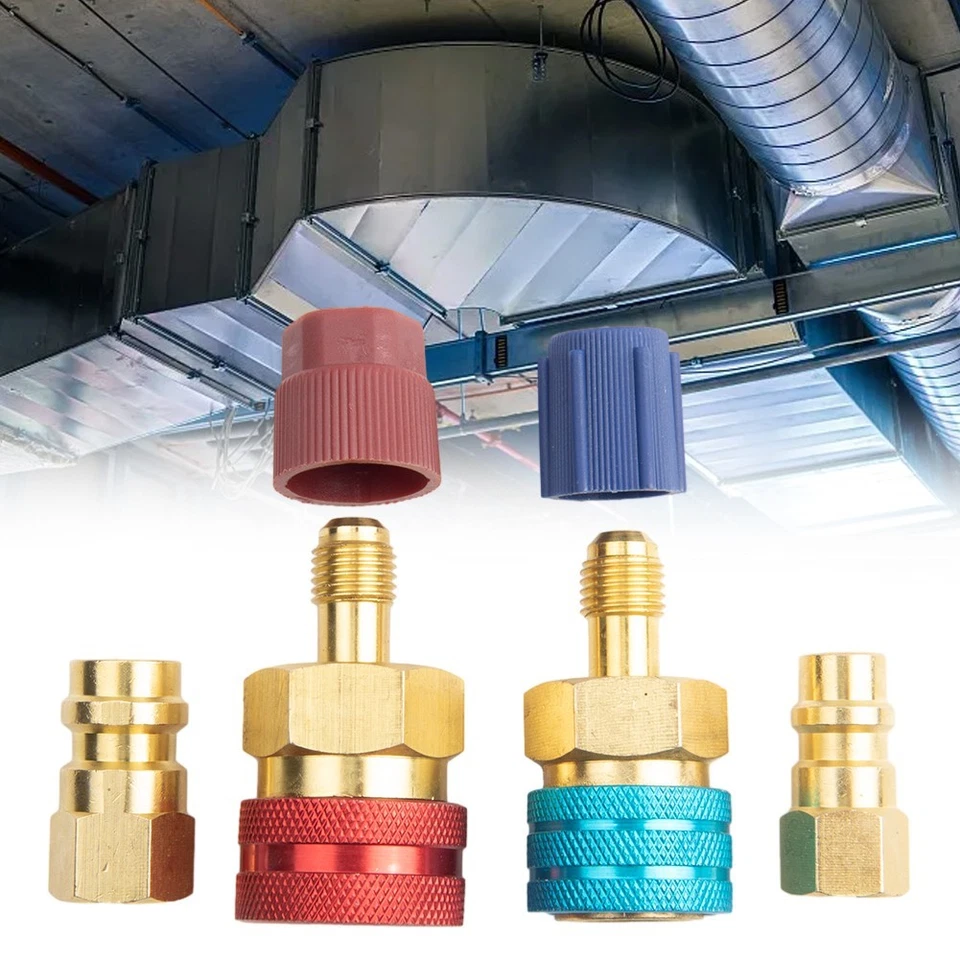Long-lasting Car AC Parts Quick Coupler Adapter Connector 4pcs Red Blue - Image 2 of 4