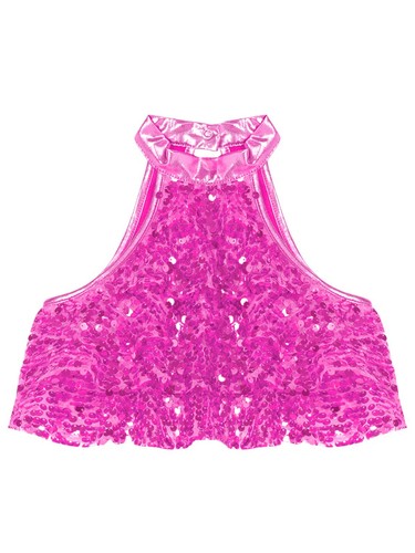 Kids Girls Tee Sequin Tiered Crop Top Competition Tops Halter Shirt Hip Hop - Picture 39 of 95