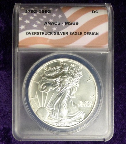 1992 Dan Carr Overstruck Silver Eagle Design, ANACS MS 69, Drummer Reverse - Picture 4 of 6