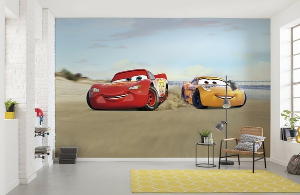 Disney Fototapete Cars Rennwandbild Paneele 144X100 Zoll Gelb Kinderzimmer-image