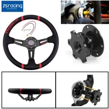 Black 14" Deep Dish Drifting Steering Wheel & Quick Release Adapter Racing Car