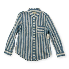 Style & Co Top Womens Medium Long Sleeve Stripe Button Up Boyfriend Shirt NEW