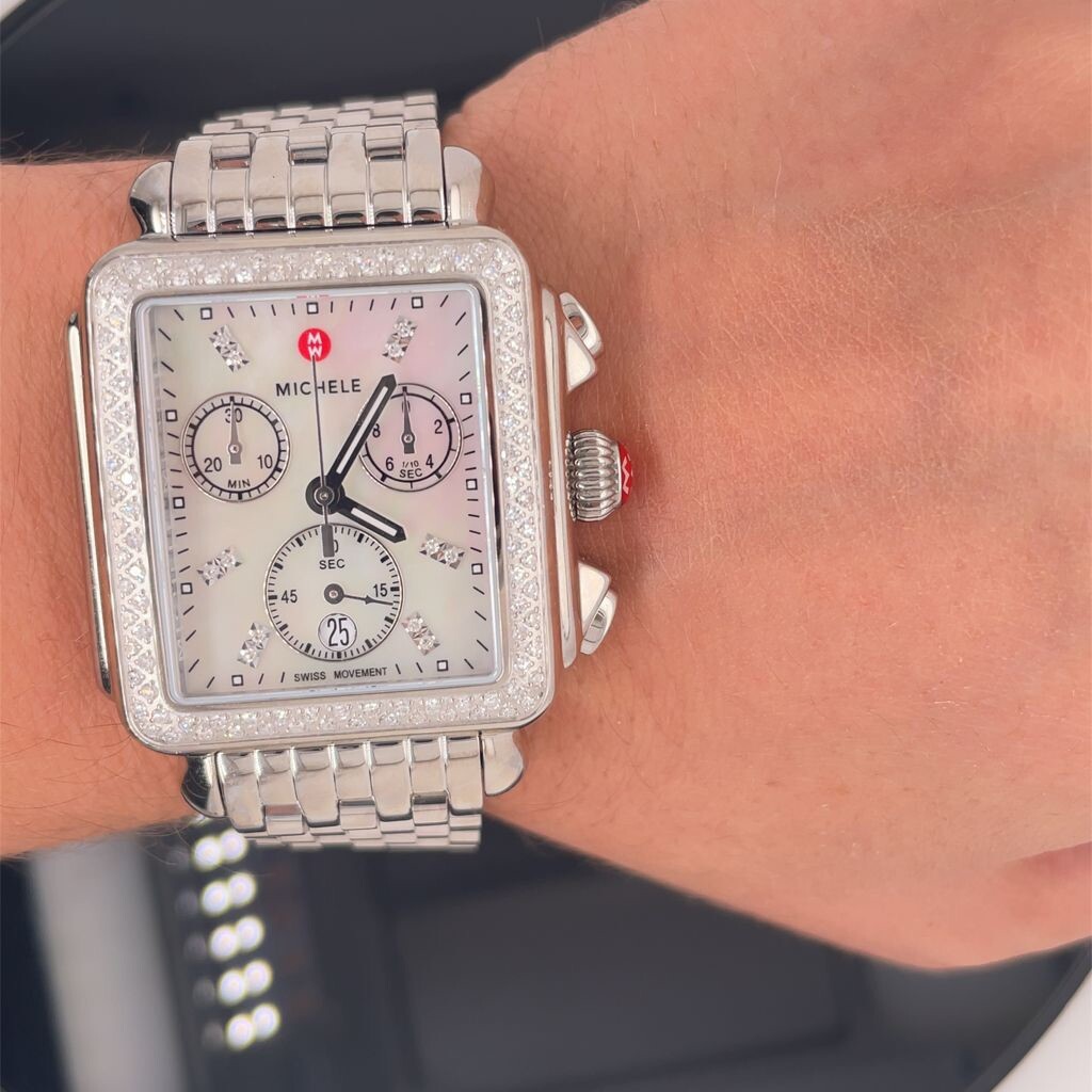 Michele Deco Diamond Chronograph Watch Head & Bracelet 33mm  display picture 2