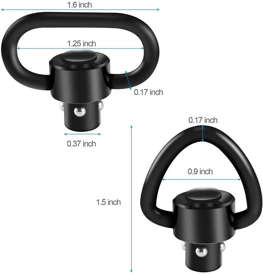 4 Pc/set 1"/1.25" Tactical Heavy Sling Swivels Quick Detach Release Push Button - Image 4 of 4