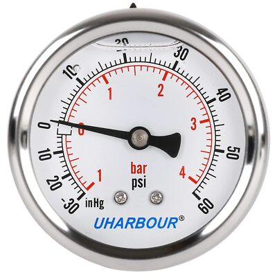 #ad Glycerin Filled Vacuum Pressure Gauge 2 1 2quot; Clear dial1 4quot;NPT Back Connectio... $12.64