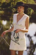 NEW BHLDN Size M Ella V-Neck Pearl Tweed Mini Dress - Ivory