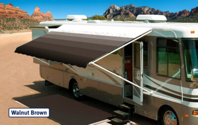 RV Awning Replacement fabric canopy, 17' Walnut Brown w/Wht W/G (Fabric:16'2'')