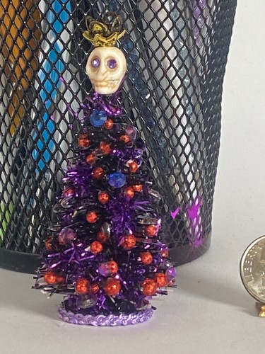 Artisan Halloween Rhinestone Skeleton King Tree 1:12 mini Dollhouse Signed OOAK - Picture 3 of 20
