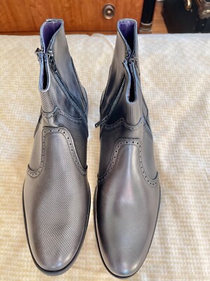 Robert Graham Vandam Leather Zipper Ankle Boots ROBERT GRAHAM VANDAM Mens Double Zipper Leather Pewter Gray  main image 2