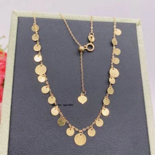 New Real 18K Yellow Gold Women Lucky Round Charm O Chain Link Necklace 17.3"L