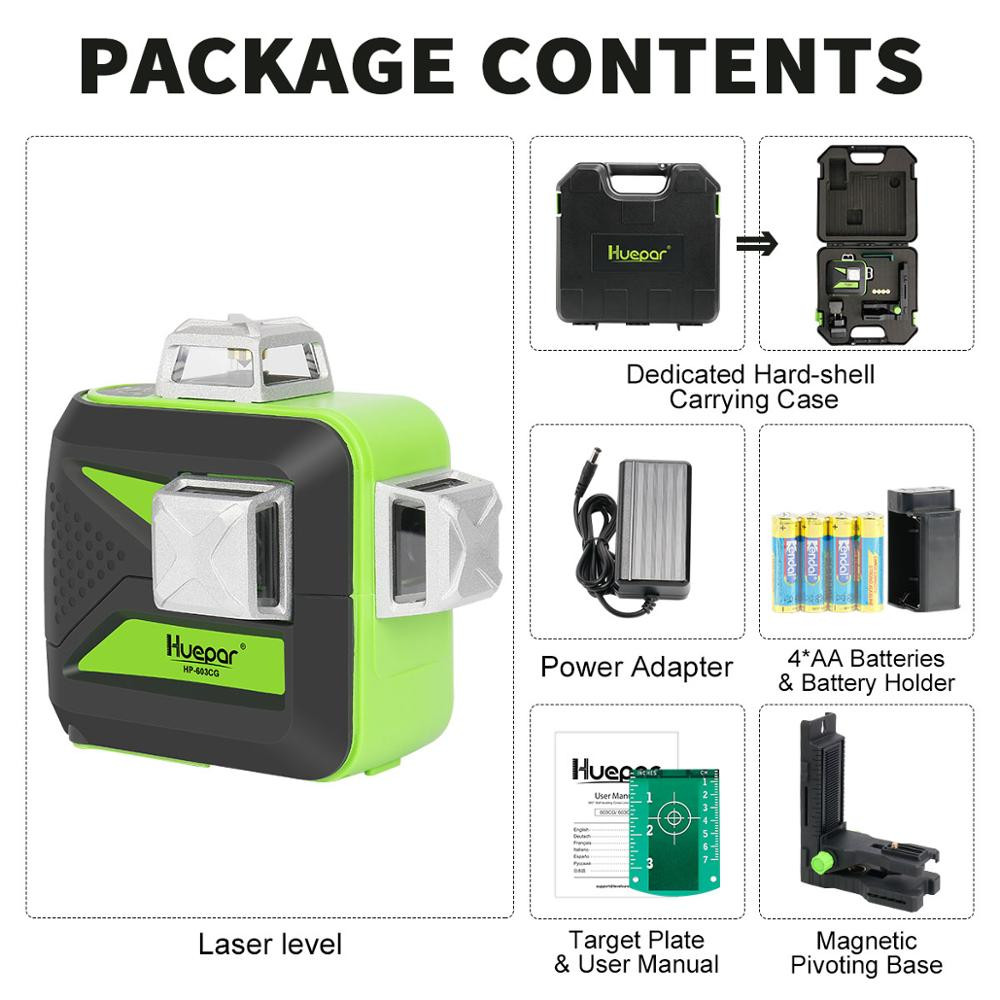 3D Laser Level Cross Line Self-Leveling Green Beams + Hard Case