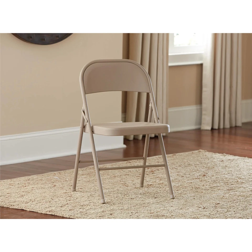 Mainstays All-Steel Metal Folding Chair, Beige, 4 Pack - Image 3 of 4