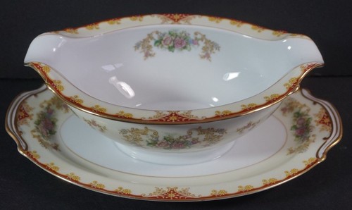 noritake royal ruby gravy boat with attached underplate
