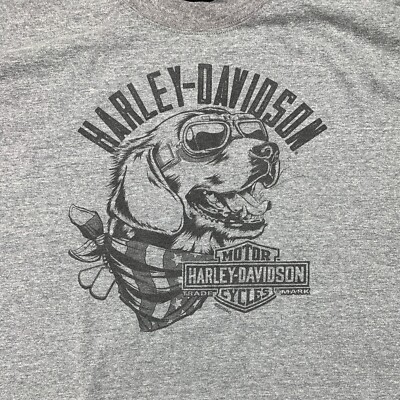 Harley-Davidson T-Shirt Mens M Gray Dog Wearing Goggles Bandana House of Harley