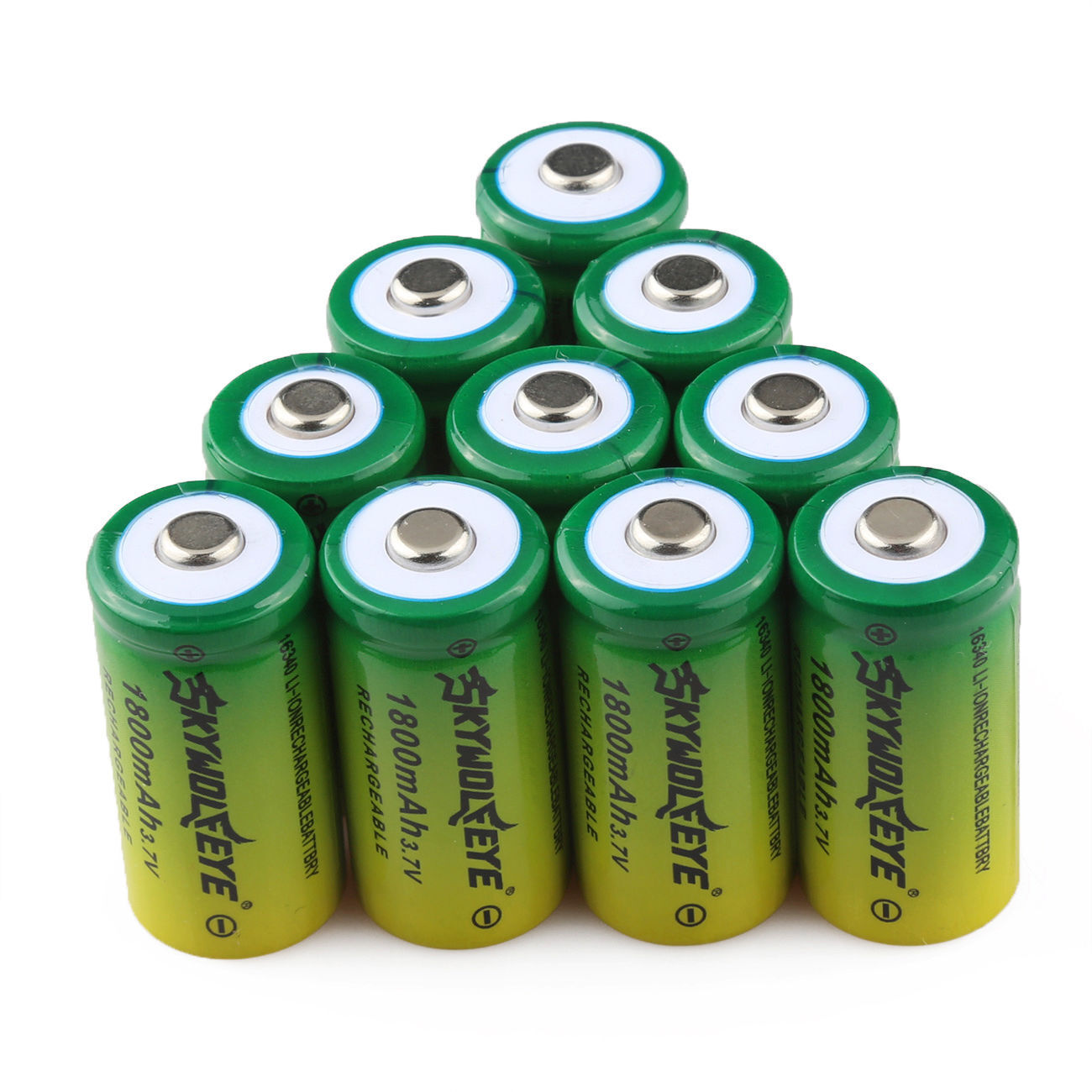 16pcs SkyWolfEye 16340 Battery 3.7V 1800mAh Rechargeable +4 Slot Charger