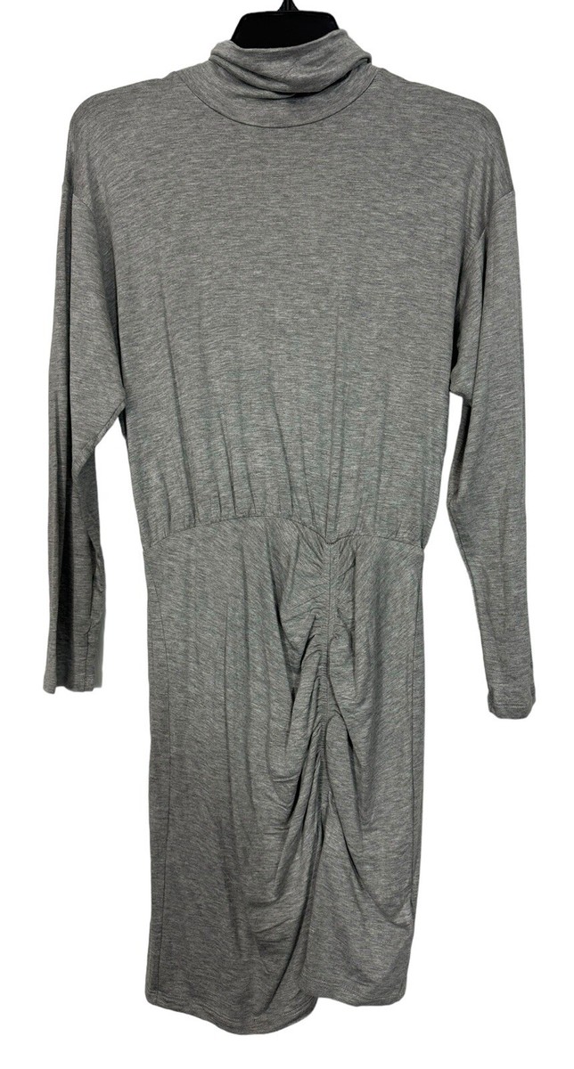 NEW Fraiche By J Ruched Turtleneck Long Sleeve Above Knee Dress Sz S Grey  Womens | eBay