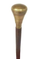 Vintage Solid Victorian Walking Stick Wooden Cane Antique Brass Round Handle Men