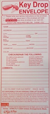 Key Drop Off Envelope After Hours Service EKD   Qty 100 (P11)