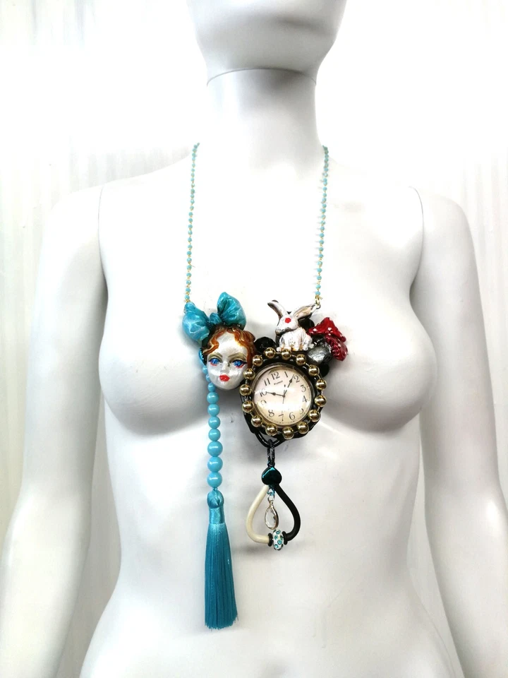 White Rabbit Alice in Wonderland Jewellery Necklace Pendant Art Deco Clock Jewel - Image 4 of 4