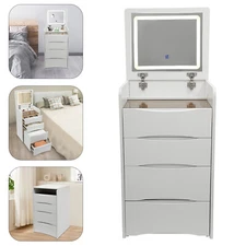 Vanity Desk with LED Flip Top Lighted Mirror Vanity Desk with Makeup Stool Grey