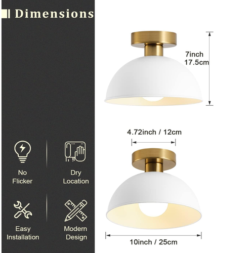 Semi Flush Mount Ceiling Light White Gold Modern Fixture 10 inch diameter 7" hig - Picture 3 of 3