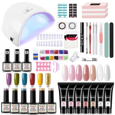 Manicure Complete Gel Nail Kit With LED UV Lamp Nail Drill Machine Polygels Kit