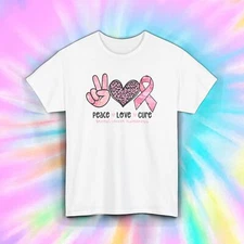 Peace Love Cure Breast Cancer Awareness Support Ribbon Shirt S-5XL