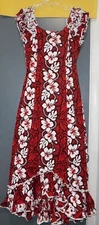 VTG MAHALO HAWAII DRESS MAXI RUFFLE HI-LO MERMAID TAIL RED FLORAL HAWAIIAN S