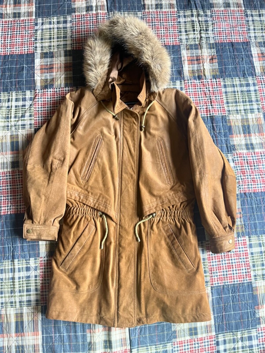 Vintage Wilson Adventure Bound Leather Jacket Coat Faux Fur Lined