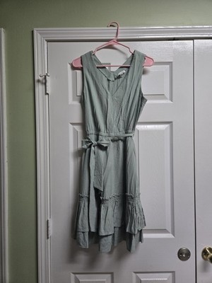 Calvin Klein Green Sleeveless A-Line Dress V-Neck Ruffle Belted Size 10 | eBay Calvin Klein Green Sleeveless A-Line Dress V-Neck Ruffle Belted Size 10 | eBay