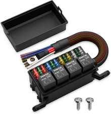 DaierTek Waterproof 12v Relay Fuse Box 12 ATO/ATC Fuse and 4 Way Relay Block wit