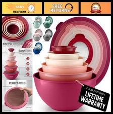 12-Piece Plastic Mixing Bowls Set with Leak-Proof Lids - Microwave & Freezer Saf