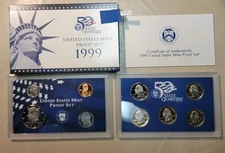 1999 U S State Quarters Mint Proof Set with COA And Cardboard Housing