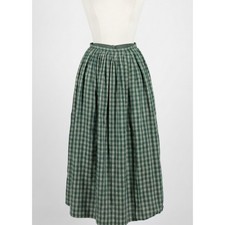 Vintage Handmade Green Plaid Maxi Skirt XL Pleated Prairie Folk Tartan
